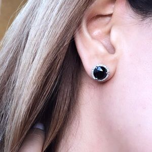 Black spinel with Natural White diamonds Earrings